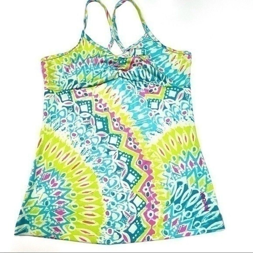 Reebok womens size Medium athletic strapped tank w neon design 125B2